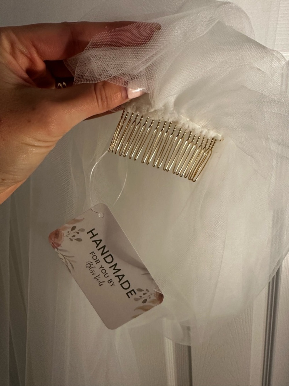 Handmade White Bridal Veil with Gold Comb